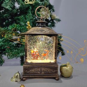 Snow Globe Christmas Lantern Decoration - USB Plug-in & Battery Operated Music can be Turned Off， Portable Creative Water Glitters Lighted Music Christmas Snow Globe Lantern for Christmas Decorations