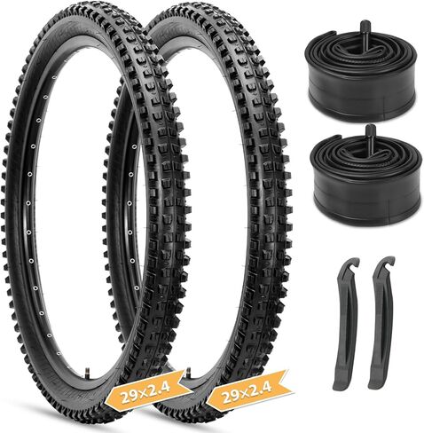مجموعة إطارات الدراجة الجبلية Hycline: 2 حزمة 26/27.5/29x2.4 بوصة إطارات دراجة بديلة قابلة للطي وزوج 26/27.5/29 بوصة صمام شريدر للأنابيب الداخلية مع رافعات الإطارات لدراجة MTB Ebike على الطرق الوعرة in Kuwait
