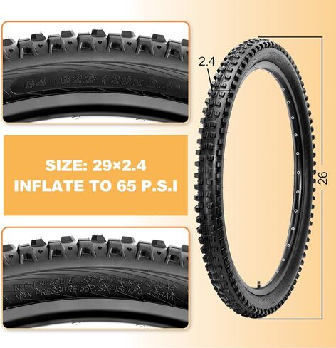 مجموعة إطارات الدراجة الجبلية Hycline: 2 حزمة 26/27.5/29x2.4 بوصة إطارات دراجة بديلة قابلة للطي وزوج 26/27.5/29 بوصة صمام شريدر للأنابيب الداخلية مع رافعات الإطارات لدراجة MTB Ebike على الطرق الوعرة in Kuwait