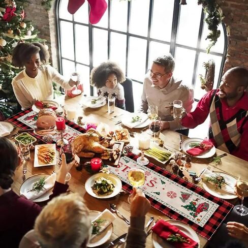 مفرش طاولة عيد الميلاد المنقوش من بوفالو، شاحنة حمراء، مفرش شجرة عيد الميلاد مقاس 33.02 سم × 172.88 سم، لطاولة الطعام، شاحنة حمراء in Saudi Arabia