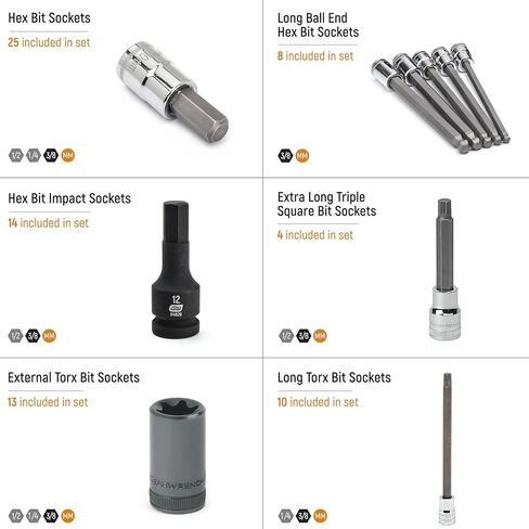 مجموعة مقابس GEARWRENCH 74 قطعة 1/4 بوصة، 3/8 بوصة، 1/2 بوصة في صينية تخزين إسفنجية - GWMSBSKCBMM in Saudi Arabia