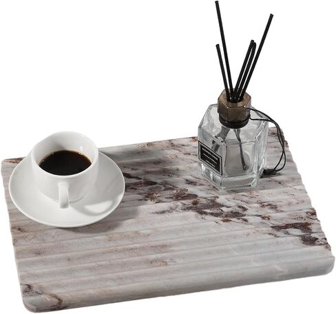 Koville Italian Natural Marble Trays for Decor, Wave-Shape Decorative Jewelry Tray, Stone Vintage Tray with Stripe Groove Multi-Purpose Entryway Catchall Ring Jewelry Dish Tray (Coffee Brown) in Saudi Arabia