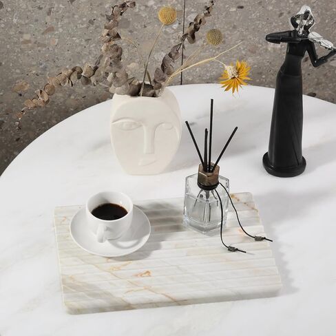 Koville Italian Natural Marble Trays for Decor, Wave-Shape Decorative Jewelry Tray, Stone Vintage Tray with Stripe Groove Multi-Purpose Entryway Catchall Ring Jewelry Dish Tray (Coffee Brown) in Saudi Arabia