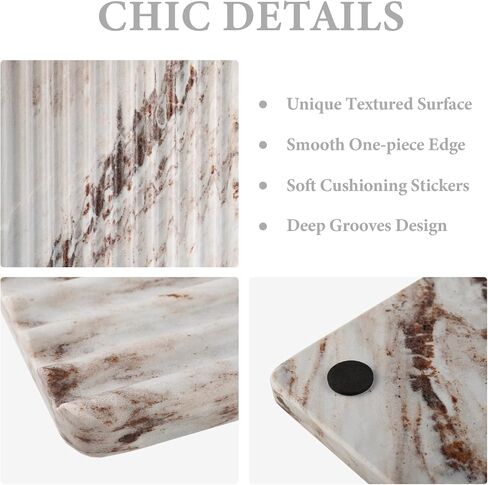 Koville Italian Natural Marble Trays for Decor, Wave-Shape Decorative Jewelry Tray, Stone Vintage Tray with Stripe Groove Multi-Purpose Entryway Catchall Ring Jewelry Dish Tray (Coffee Brown) in Saudi Arabia