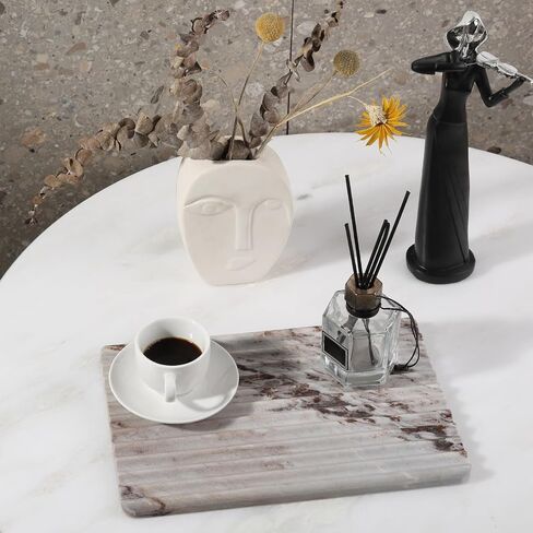 Koville Italian Natural Marble Trays for Decor, Wave-Shape Decorative Jewelry Tray, Stone Vintage Tray with Stripe Groove Multi-Purpose Entryway Catchall Ring Jewelry Dish Tray (Coffee Brown) in Saudi Arabia