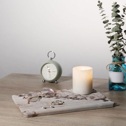 Koville Italian Natural Marble Trays for Decor, Wave-Shape Decorative Jewelry Tray, Stone Vintage Tray with Stripe Groove Multi-Purpose Entryway Catchall Ring Jewelry Dish Tray (Coffee Brown) in Saudi Arabia