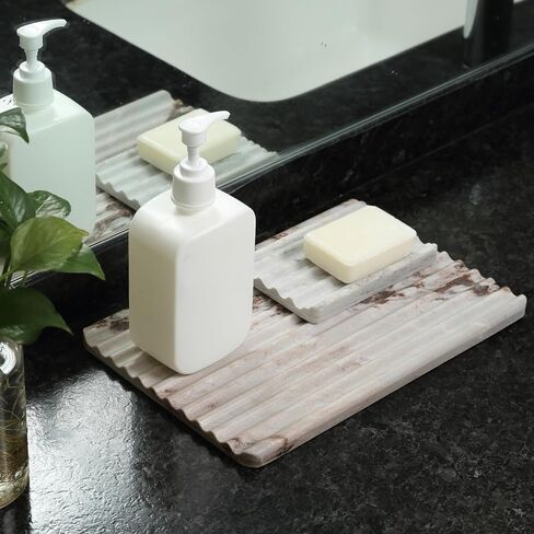 Koville Italian Natural Marble Trays for Decor, Wave-Shape Decorative Jewelry Tray, Stone Vintage Tray with Stripe Groove Multi-Purpose Entryway Catchall Ring Jewelry Dish Tray (Coffee Brown) in Saudi Arabia