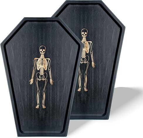 Halloween Decorations Coffin Charcuterie Board in Pine Wood with Macabre Skeleton Design - Gothic Theme Trays for Spooky Snacks (15.7×11×0.78 icnh, skull Charcuterie Boards set of 2) in Saudi Arabia