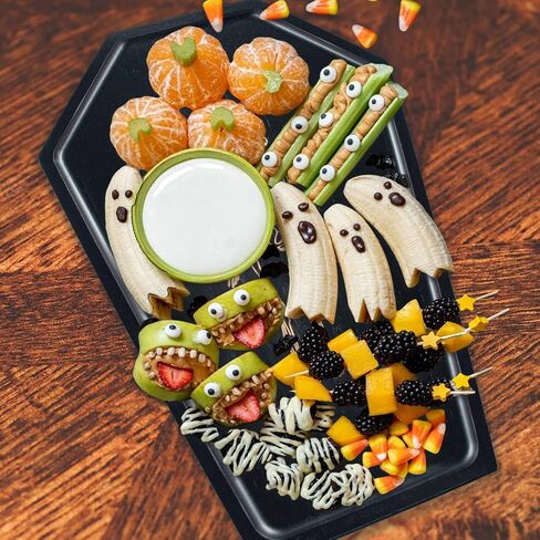 Halloween Decorations Coffin Charcuterie Board in Pine Wood with Macabre Skeleton Design - Gothic Theme Trays for Spooky Snacks (15.7×11×0.78 icnh, skull Charcuterie Boards set of 2) in Saudi Arabia