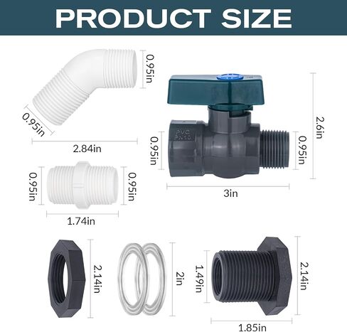 PVC Spigot Rain Barrel Faucet 3/4" PVC Bulkhead Fitting with Rain Barrel Valve＋3/4" Garden Hose Adapter Rain Barrel Spigot Kit with Bulkhead Fitting Adapter for Water Tanks in Saudi Arabia