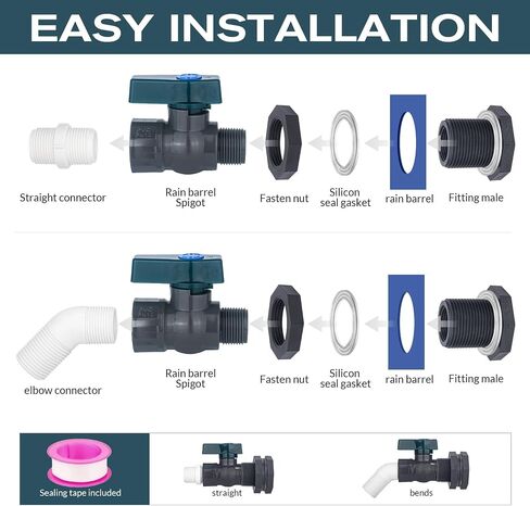 PVC Spigot Rain Barrel Faucet 3/4" PVC Bulkhead Fitting with Rain Barrel Valve＋3/4" Garden Hose Adapter Rain Barrel Spigot Kit with Bulkhead Fitting Adapter for Water Tanks in Saudi Arabia