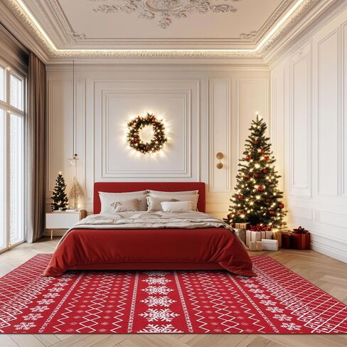 Large 8x10 Christmas Ruggable Rugs Living Room Washable Rug Non Slip Red Carpet Holiday Decor Ultra Soft Xmas Rug for Bedroom Dining Room Home Office Under Table(Snowflake Red,8x10ft) in Saudi Arabia