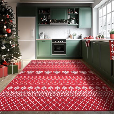 Large 8x10 Christmas Ruggable Rugs Living Room Washable Rug Non Slip Red Carpet Holiday Decor Ultra Soft Xmas Rug for Bedroom Dining Room Home Office Under Table(Snowflake Red,8x10ft) in Saudi Arabia