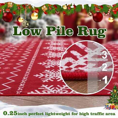 Large 8x10 Christmas Ruggable Rugs Living Room Washable Rug Non Slip Red Carpet Holiday Decor Ultra Soft Xmas Rug for Bedroom Dining Room Home Office Under Table(Snowflake Red,8x10ft) in Saudi Arabia