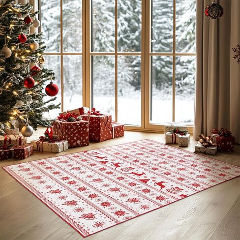Large 8x10 Christmas Ruggable Rugs Living Room Washable Rug Non Slip Red Carpet Holiday Decor Ultra Soft Xmas Rug for Bedroom Dining Room Home Office Under Table(Snowflake Red,8x10ft) in Saudi Arabia