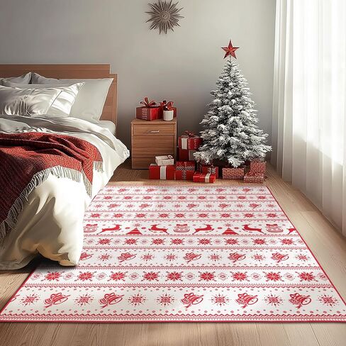 Large 8x10 Christmas Ruggable Rugs Living Room Washable Rug Non Slip Red Carpet Holiday Decor Ultra Soft Xmas Rug for Bedroom Dining Room Home Office Under Table(Snowflake Red,8x10ft) in Saudi Arabia