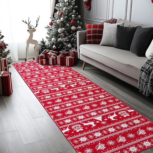 Large 8x10 Christmas Ruggable Rugs Living Room Washable Rug Non Slip Red Carpet Holiday Decor Ultra Soft Xmas Rug for Bedroom Dining Room Home Office Under Table(Snowflake Red,8x10ft) in Saudi Arabia
