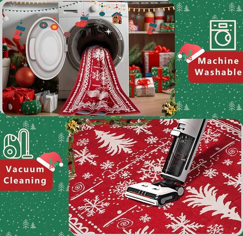 سجاد كبير 8x10 لعيد الميلاد قابل للغسل في غرفة المعيشة، سجادة قابلة للغسل، سجادة حمراء غير قابلة للانزلاق، ديكور للعطلات، سجادة عيد الميلاد فائقة النعومة لغرفة النوم وغرفة الطعام والمكتب المنزلي تحت الطاولة (ندفة الثلج الأحمر، 8x10 قدم) in Kuwait