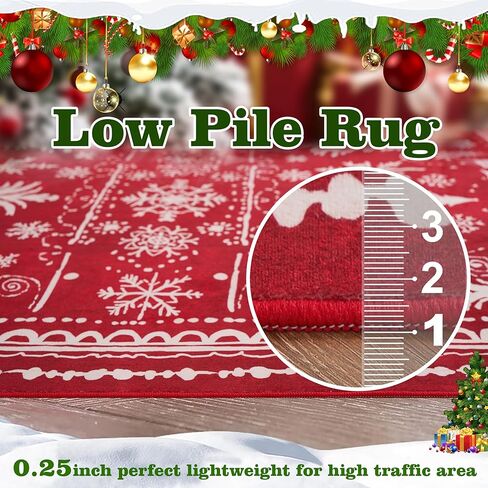سجاد كبير 8x10 لعيد الميلاد قابل للغسل في غرفة المعيشة، سجادة قابلة للغسل، سجادة حمراء غير قابلة للانزلاق، ديكور للعطلات، سجادة عيد الميلاد فائقة النعومة لغرفة النوم وغرفة الطعام والمكتب المنزلي تحت الطاولة (ندفة الثلج الأحمر، 8x10 قدم) in Kuwait