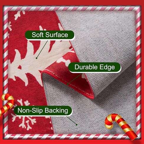 سجاد كبير 8x10 لعيد الميلاد قابل للغسل في غرفة المعيشة، سجادة قابلة للغسل، سجادة حمراء غير قابلة للانزلاق، ديكور للعطلات، سجادة عيد الميلاد فائقة النعومة لغرفة النوم وغرفة الطعام والمكتب المنزلي تحت الطاولة (ندفة الثلج الأحمر، 8x10 قدم) in Kuwait