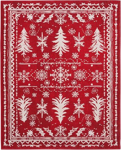 سجاد كبير 8x10 لعيد الميلاد قابل للغسل في غرفة المعيشة، سجادة قابلة للغسل، سجادة حمراء غير قابلة للانزلاق، ديكور للعطلات، سجادة عيد الميلاد فائقة النعومة لغرفة النوم وغرفة الطعام والمكتب المنزلي تحت الطاولة (ندفة الثلج الأحمر، 8x10 قدم) in Kuwait