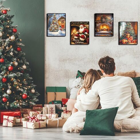 عيد الميلاد جدار الفن مجموعة 4 - مؤطرة عيد ميلاد سعيد جدار الشارات 8x10 بوصة 4 قطع المطبوعات، عمل فني للوحات الحائط - ديكور الجدار الحديث لغرفة النوم، غرفة المعيشة، مكتب in Saudi Arabia
