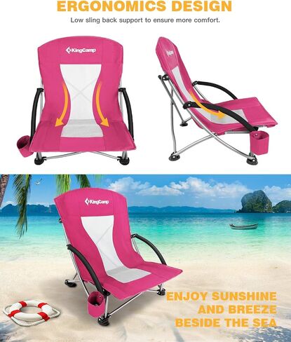 KingCamp Low Folding Beach Chairs for Adults,Portable Lightweight Lowback Sling Chair with Headrest,Cup Holder,Carry Bag Armrest,Foldable Chair for Sand Camping Concert Travel,300LBS in Saudi Arabia