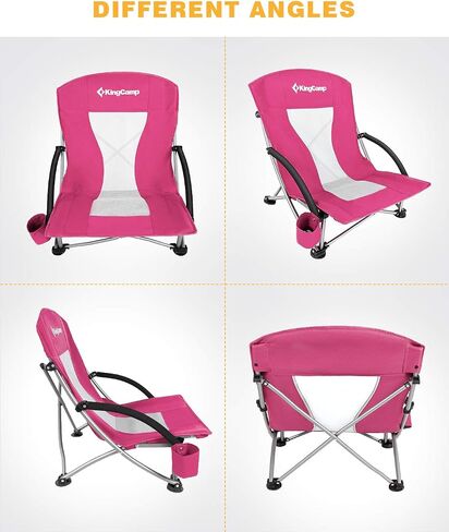 KingCamp Low Folding Beach Chairs for Adults,Portable Lightweight Lowback Sling Chair with Headrest,Cup Holder,Carry Bag Armrest,Foldable Chair for Sand Camping Concert Travel,300LBS in Saudi Arabia