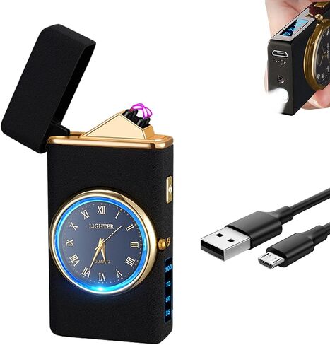 ولاعة رائعة مع ولاعة كهربائية بقرص الساعة مع شاشة عرض طاقة LED ولاعة بلازما مقاومة للرياح USB قابلة لإعادة الشحن هدايا للرجال والنساء (BlackDragon) in Kuwait