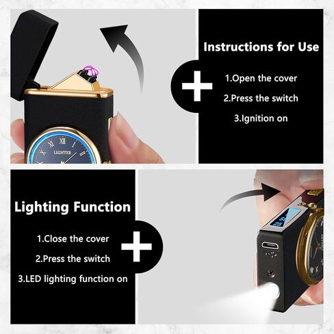 ولاعة رائعة مع ولاعة كهربائية بقرص الساعة مع شاشة عرض طاقة LED ولاعة بلازما مقاومة للرياح USB قابلة لإعادة الشحن هدايا للرجال والنساء (BlackDragon) in Kuwait