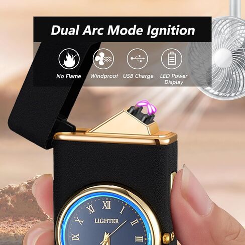 ولاعة رائعة مع ولاعة كهربائية بقرص الساعة مع شاشة عرض طاقة LED ولاعة بلازما مقاومة للرياح USB قابلة لإعادة الشحن هدايا للرجال والنساء (BlackDragon) in Kuwait