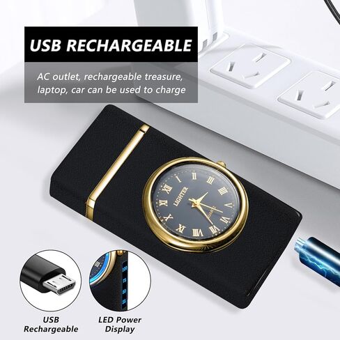 ولاعة رائعة مع ولاعة كهربائية بقرص الساعة مع شاشة عرض طاقة LED ولاعة بلازما مقاومة للرياح USB قابلة لإعادة الشحن هدايا للرجال والنساء (BlackDragon) in Kuwait