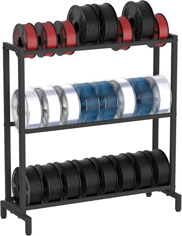 3D Printer Filament Storage Rack, Heavy Duty Metal Holder with 3/5-Tier Option Precision Engineered Connection, Adjustable Feet, Safety-Optimized Edge for Workshop, Studio, Home Office (Black 3-Tier) in Saudi Arabia