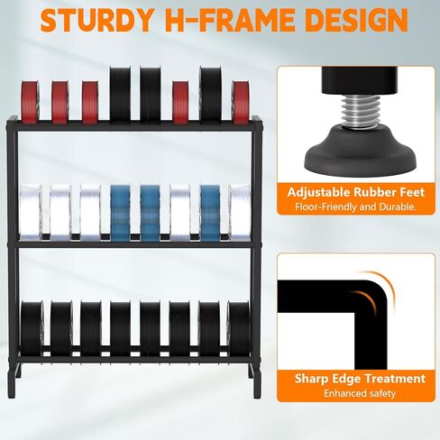 3D Printer Filament Storage Rack, Heavy Duty Metal Holder with 3/5-Tier Option Precision Engineered Connection, Adjustable Feet, Safety-Optimized Edge for Workshop, Studio, Home Office (Black 3-Tier) in Saudi Arabia