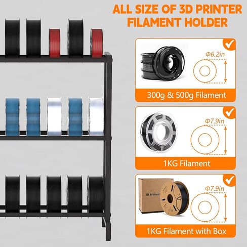 3D Printer Filament Storage Rack, Heavy Duty Metal Holder with 3/5-Tier Option Precision Engineered Connection, Adjustable Feet, Safety-Optimized Edge for Workshop, Studio, Home Office (Black 3-Tier) in Saudi Arabia