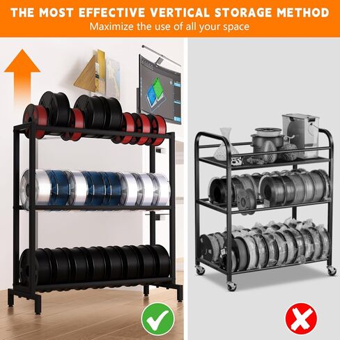 3D Printer Filament Storage Rack, Heavy Duty Metal Holder with 3/5-Tier Option Precision Engineered Connection, Adjustable Feet, Safety-Optimized Edge for Workshop, Studio, Home Office (Black 3-Tier) in Saudi Arabia