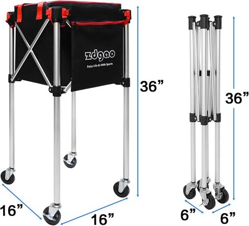 Zdgao Pickleball Tennis Ball Hopper-Foldable Lightweight Tennis Ball Basket Holds 160 Pickleballs with Removable Bag,Wheel,Side Pocket for Training/Teaching, for Tennis/Baseball/Softball/Pickleball in Kuwait