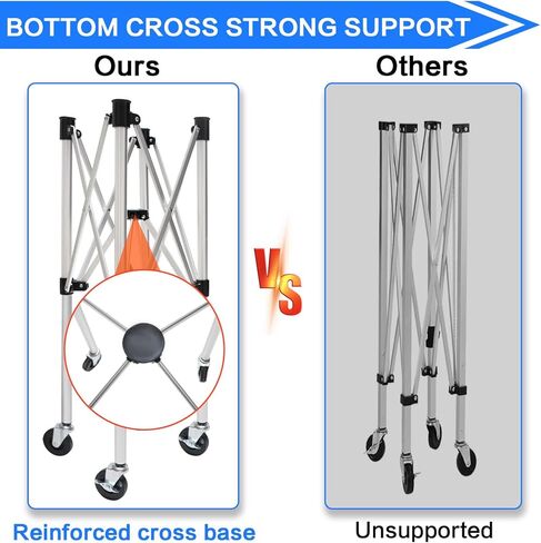 Zdgao Pickleball Tennis Ball Hopper-Foldable Lightweight Tennis Ball Basket Holds 160 Pickleballs with Removable Bag,Wheel,Side Pocket for Training/Teaching, for Tennis/Baseball/Softball/Pickleball in Kuwait