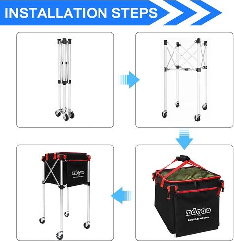 Zdgao Pickleball Tennis Ball Hopper-Foldable Lightweight Tennis Ball Basket Holds 160 Pickleballs with Removable Bag,Wheel,Side Pocket for Training/Teaching, for Tennis/Baseball/Softball/Pickleball in Kuwait