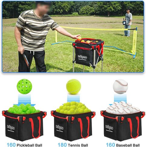 Zdgao Pickleball Tennis Ball Hopper-Foldable Lightweight Tennis Ball Basket Holds 160 Pickleballs with Removable Bag,Wheel,Side Pocket for Training/Teaching, for Tennis/Baseball/Softball/Pickleball in Kuwait