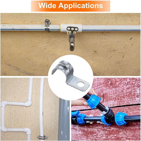 HARFINGTON 100pcs Conduit Clamp, EMT One-Hole Strap, U Tube Pipe Clamp, 6mm 1/4-Inch Pipe Dia, 5mm 3/16 Inch Hole Dia Rigid Pipe Strap, U Shaped Bracket For Tube Hose Wire Cord Fixing in Saudi Arabia