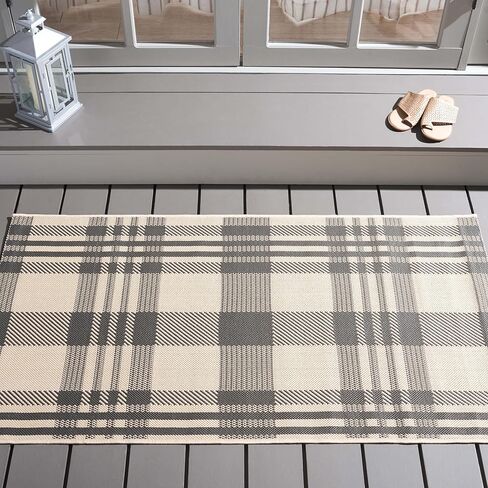 SAFAVIEH Courtyard Collection Accent Rug - 2'7" x 5', Grey & Bone, Indoor/Outdoor & Washable, Ideal for High Traffic Areas in Patio, Backyard, Mudroom, Entryway, Doormat (CY6201-236-3) in Saudi Arabia