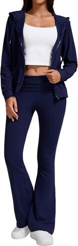 Women's 2-Piece Lounge Outfit-Lightweight Zip-Up Hoodie with Pockets & Low Rise Flare Leggings Yoga Sweatsuit Set in Saudi Arabia
