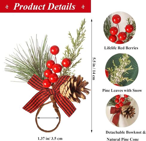 Christmas Napkin Rings Set of 6 Pine Cone Napkin Rings with Berries Xmas Serviette Buckle Holder for Christmas Holiday Dinner Party Banquet Table Decoration in Saudi Arabia