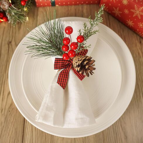 Christmas Napkin Rings Set of 6 Pine Cone Napkin Rings with Berries Xmas Serviette Buckle Holder for Christmas Holiday Dinner Party Banquet Table Decoration in Saudi Arabia