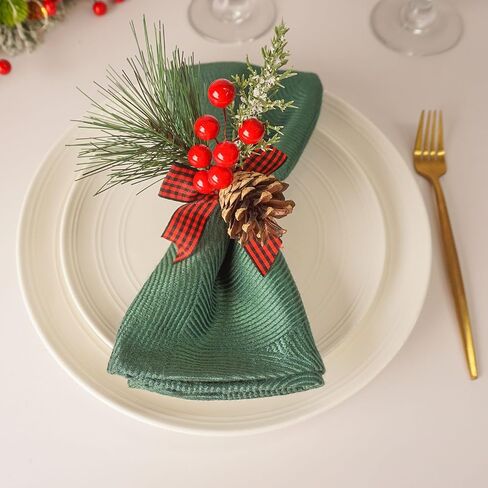 Christmas Napkin Rings Set of 6 Pine Cone Napkin Rings with Berries Xmas Serviette Buckle Holder for Christmas Holiday Dinner Party Banquet Table Decoration in Saudi Arabia
