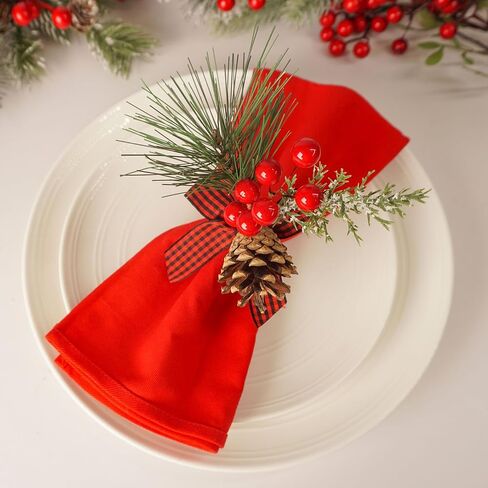 Christmas Napkin Rings Set of 6 Pine Cone Napkin Rings with Berries Xmas Serviette Buckle Holder for Christmas Holiday Dinner Party Banquet Table Decoration in Saudi Arabia