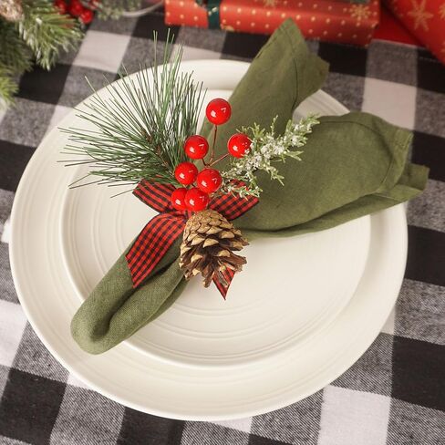 Christmas Napkin Rings Set of 6 Pine Cone Napkin Rings with Berries Xmas Serviette Buckle Holder for Christmas Holiday Dinner Party Banquet Table Decoration in Saudi Arabia