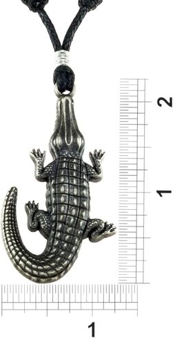 BlueRica Gator Head Pendant on Adjustable Black Rope Cord Necklace (Old Silver) in Kuwait