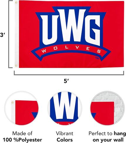 Desert Cactus University of West Georgia Flag Wolves UWG Banners 100% Polyester Indoor Outdoor 3x5 feet Flags (Style 2) in Saudi Arabia